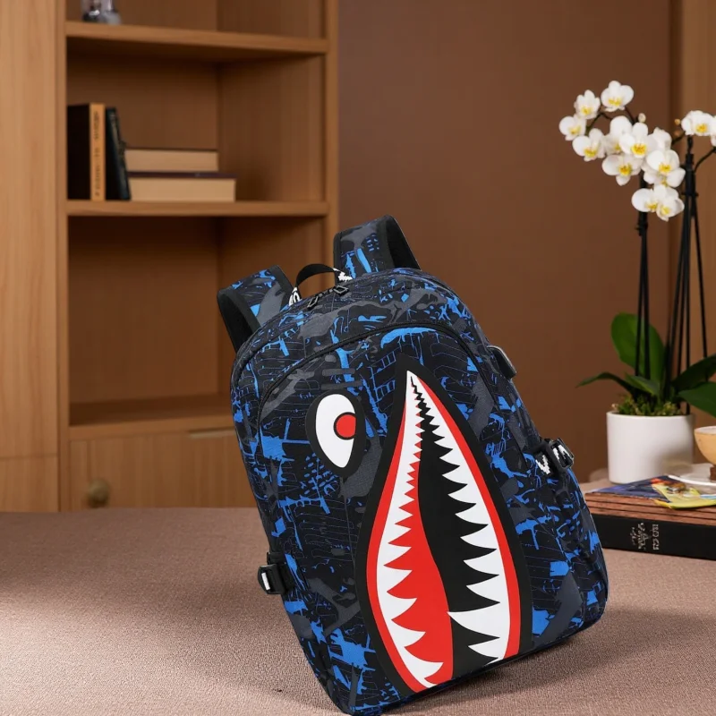 

Kids Shark Pattern School Backpack 2025 - Large Capacity Lightweight Casual Backpack for Boys Girls, Trendy School Bag