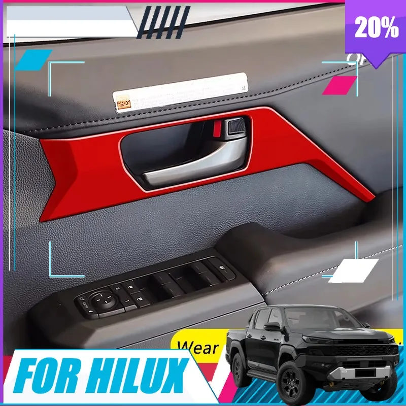 BOMP 2026 2027 New Hilux Travo Interior Modification Inner Door Handle Frame ABS Carbon Fiber Gloss Red Decorative Patch
