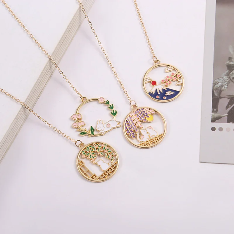 2pc Kawaii Flower And Rabbit Bookmark DIY Student Book Clip Tab Alloy Book Mark Pendant Accessories Portable Reading Stationery