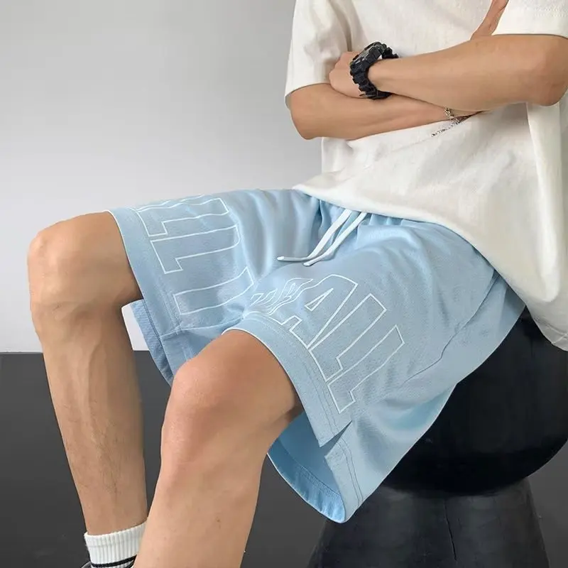 2024 Summer Basketball Breathable to Fitness Outdoor Running Sports Y2K Hip-hop Straight Wide-leg Casual Five-point Pants Men