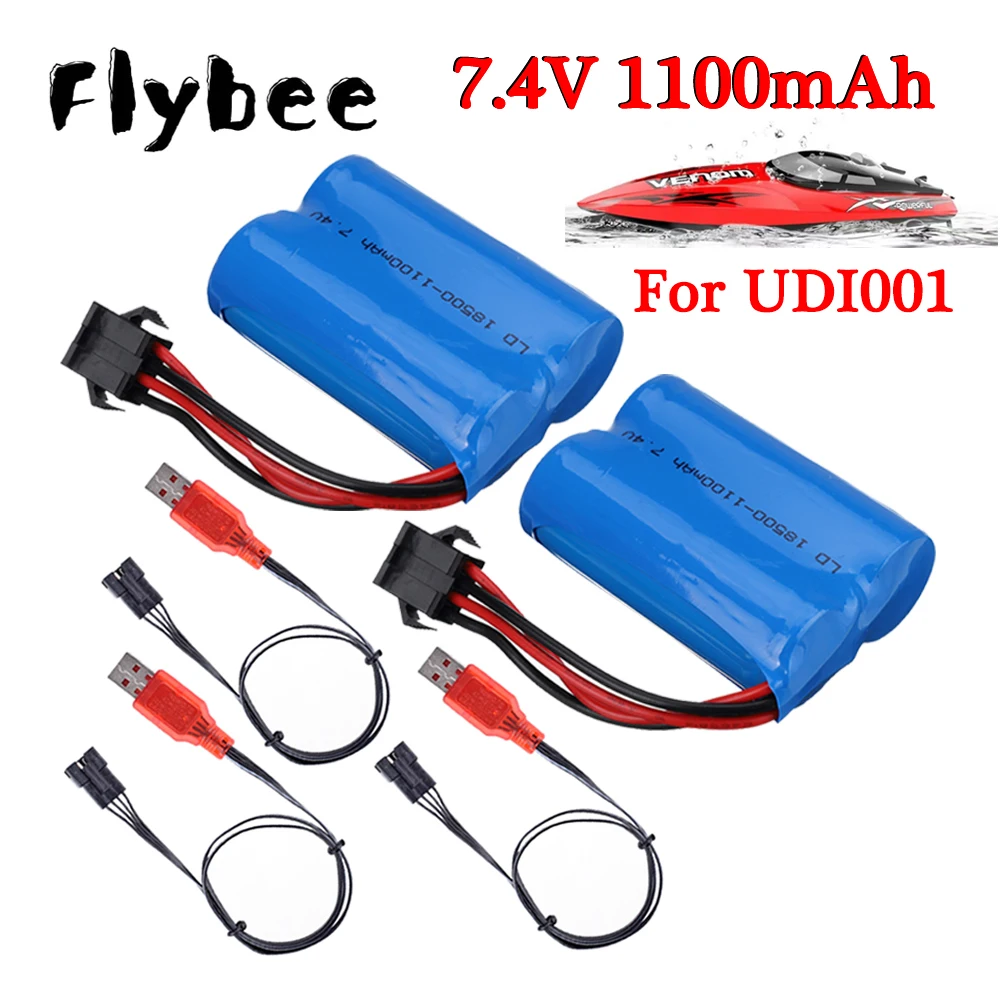 Batería de iones de litio de 7,4 V y 1100mAh, Cargador USB de 7,4 V para UDI R/C UDI001 HQ960 HJ808 HJ813 HJ815, alta velocidad para barcos, enchufe de SM-4P