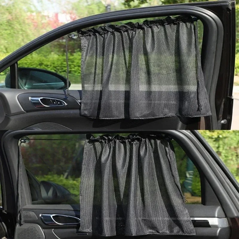 Car sunshade side curtain Cartoon cotton checkered bear car curtain summer sun shield