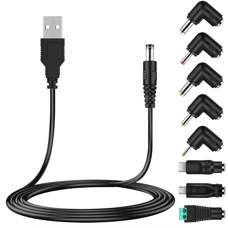 Universal 5V USB Power Cord, USB To Dc Power Cable With 8 Types Connectors For Android Phones, Tablet, Power Bank, Toy