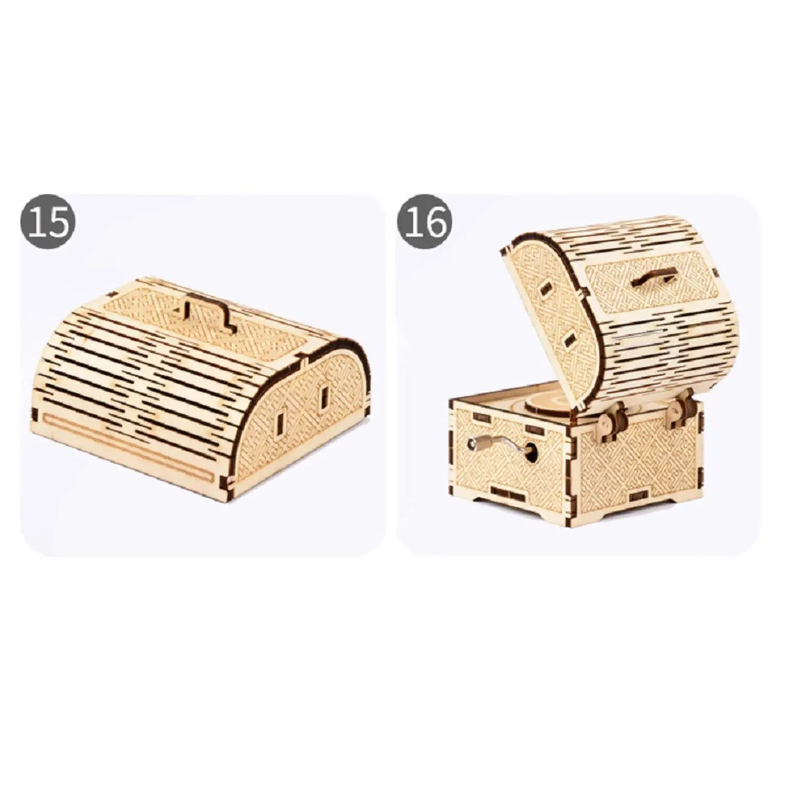 DIY Music Box Handmade Hand Crank Antique Carved Wood Treasure Box