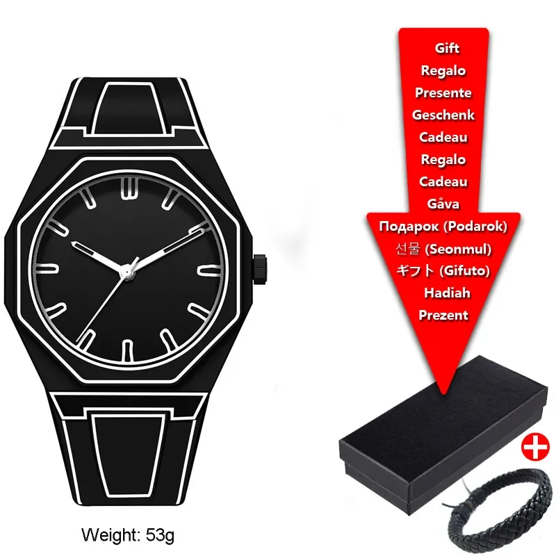 موضة جديدة أبيض وأسود رسم تصميم جولة الطلب الكبير التقويم مقاوم للماء الأعمال ووتش الترفيه الرياضة على مدار الساعة للرجال