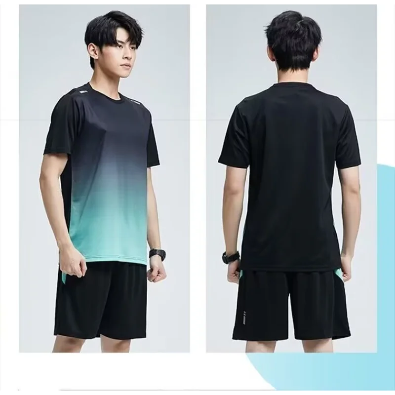 

Sporty Gradient Ice Silk Unisex Quick Dry Tracksuit Short Sleeve Tee Shorts Running Basketball Outfit