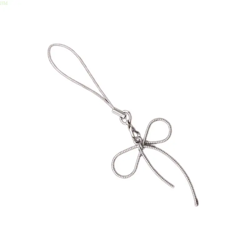 Simple Bowknot Phone Lanyard Wrist Strap Silver Color Butterfly Bow Phone Charm NM