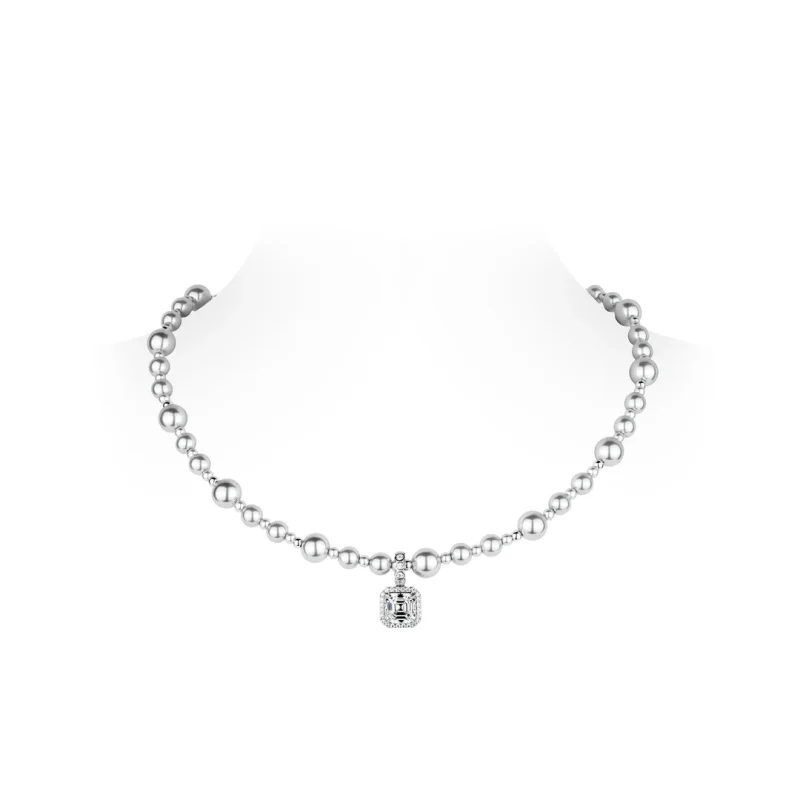 Bellux pendant chain 925 silver synthetic zircon sizes gray shell pearl Asscher white diamond light luxury versatile necklace
