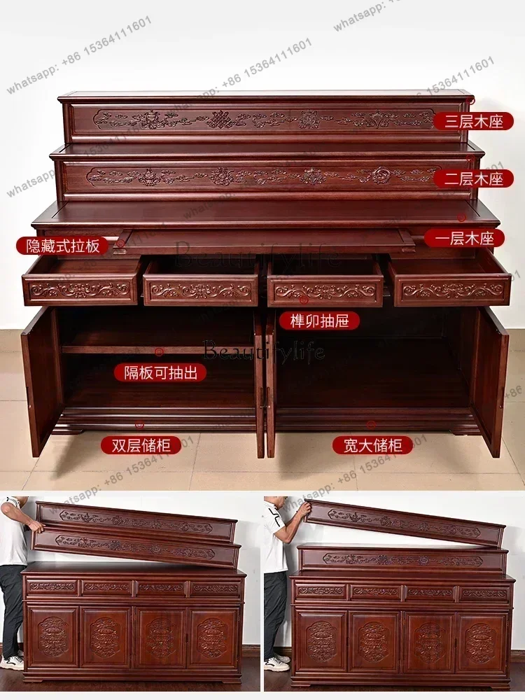 35L*Solid Wood Three-Layer Buddha Shrine Altar New Chinese Incense Table Buddha Cabinet D38