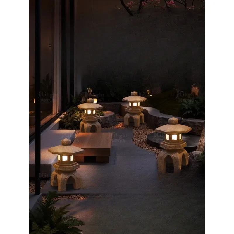 Outdoor Chinese stone lantern solar garden lawn lamp villa B & B