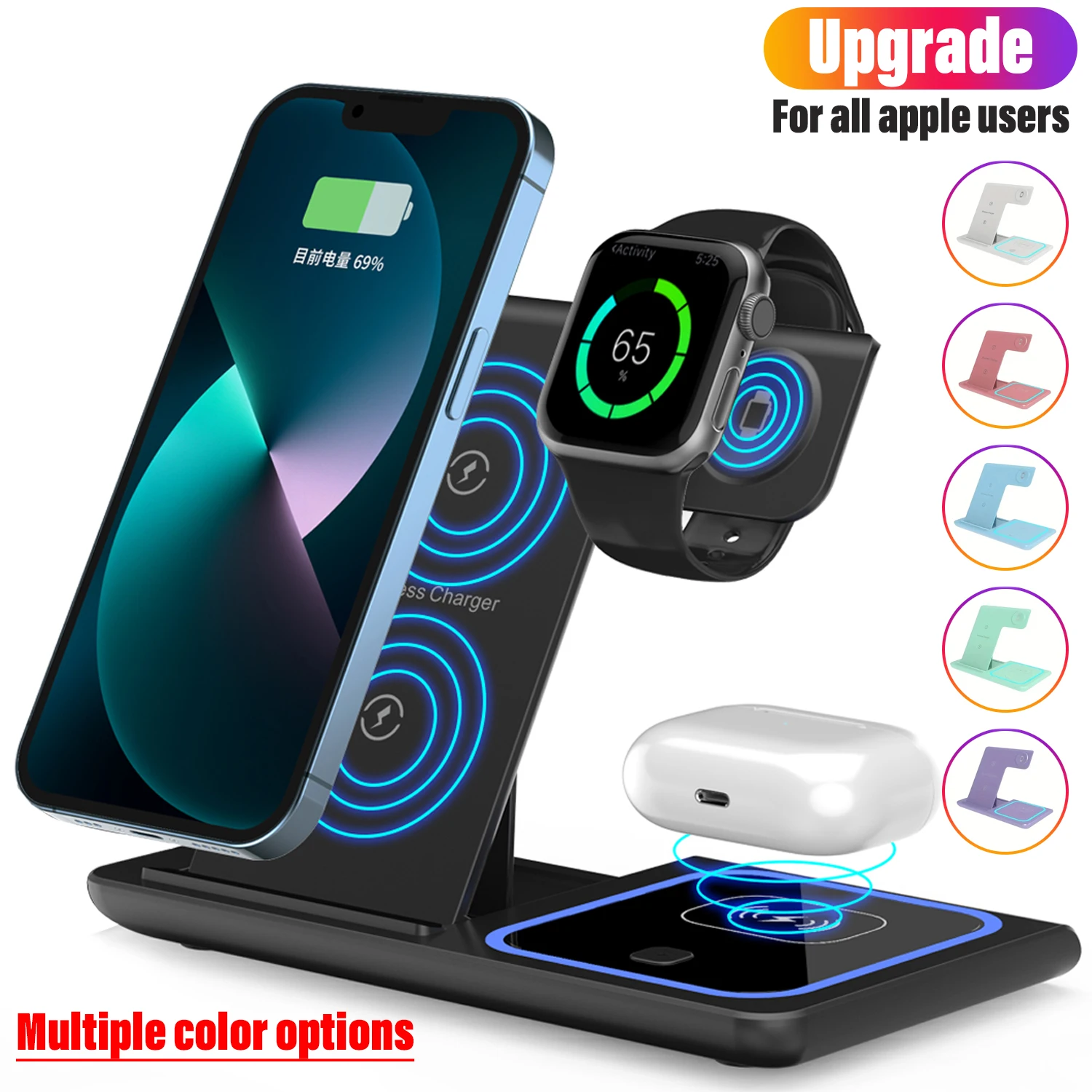 3 In 1 Wireless Charger Stand Pad For iPhone 15/14/13/12 Foldable Fast Charging Station Dock For IWatch 8 7 6 SE AirPods 2/3 Pro