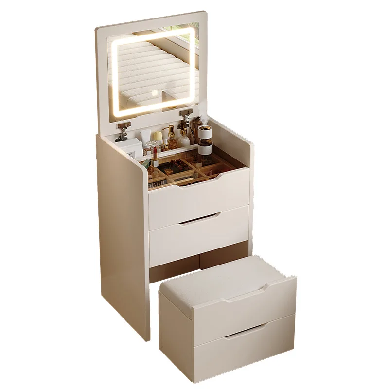 Dresser Small Apartment Bedroom Storage Cabinet Integrated With Stool Modern Simple Multi-functional Clamshell Bedside Makeup Ta