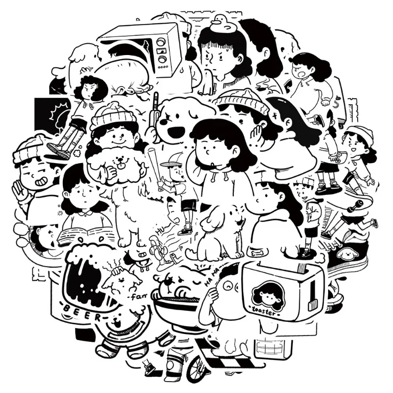 50pcs 만화 성격 소녀와 그녀의 강아지 크리 에이 티브 낙서 장식 스티커