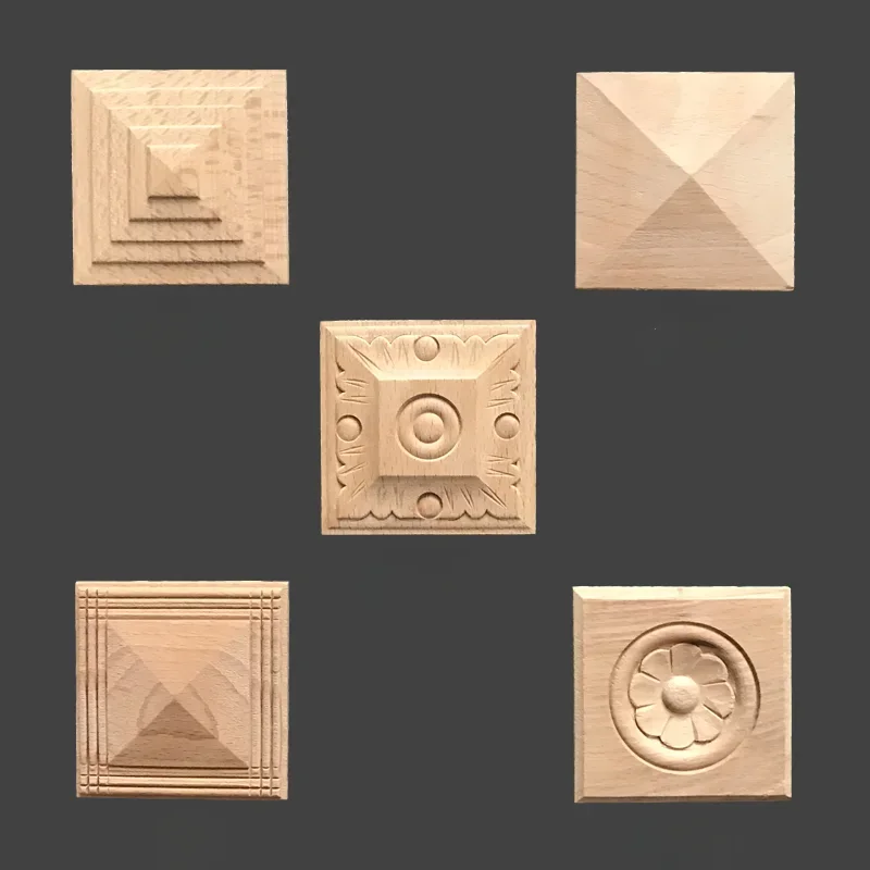 6pcs Chinese Square Corner Flower Sticker Carved Furniture Solid Wood Carved Blocks Door Panel Decoration Wood Carving Crafts