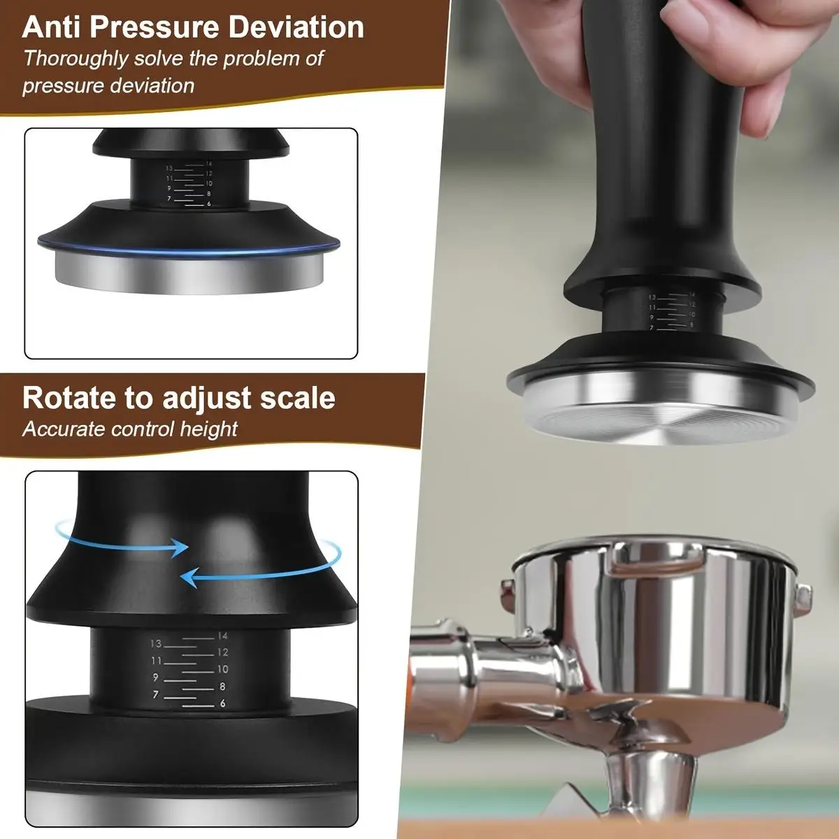 E9 51/53/58mm Espresso Accessories Coffee Kit Spring‑Loaded Calibrated Tamper with WDT Coffee Tool Dosing Funnel Tamper Mat