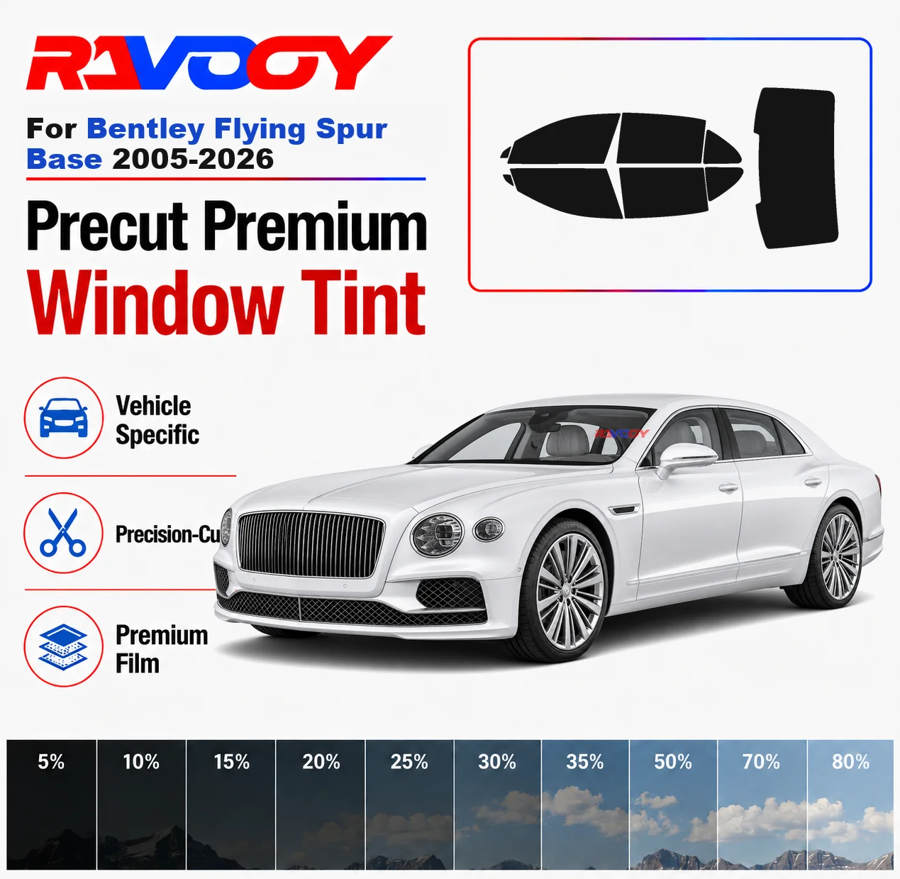 

Premium Precut Window Tint Kit Front Rear Windows Rear Windshield For Bentley Flying Spur Base 2005-2026 Nano Ceramic Film