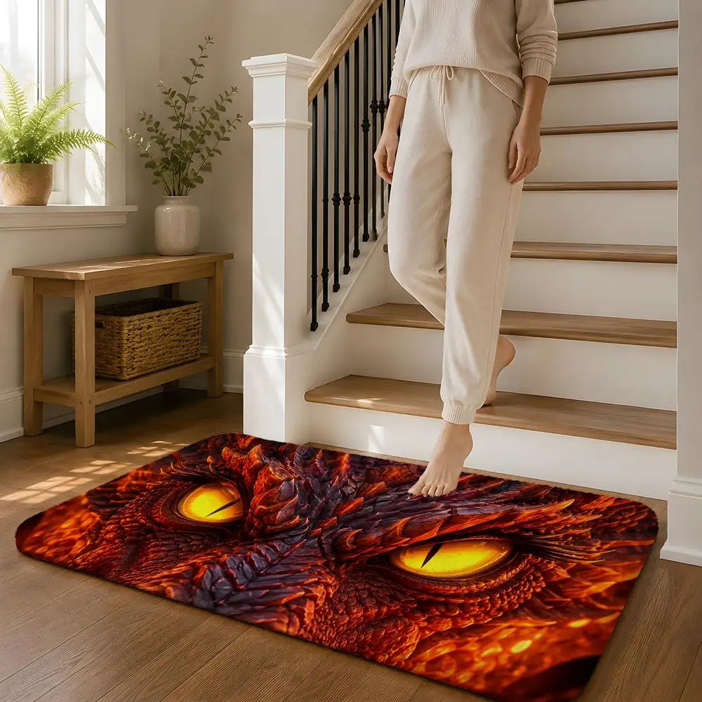 Yellow Eye Of A Red Dragon Floor Mat Flannel Rug Non Slip Absorbent Soft Washable For Entryway Hallway Bathroom Kitchen Decor