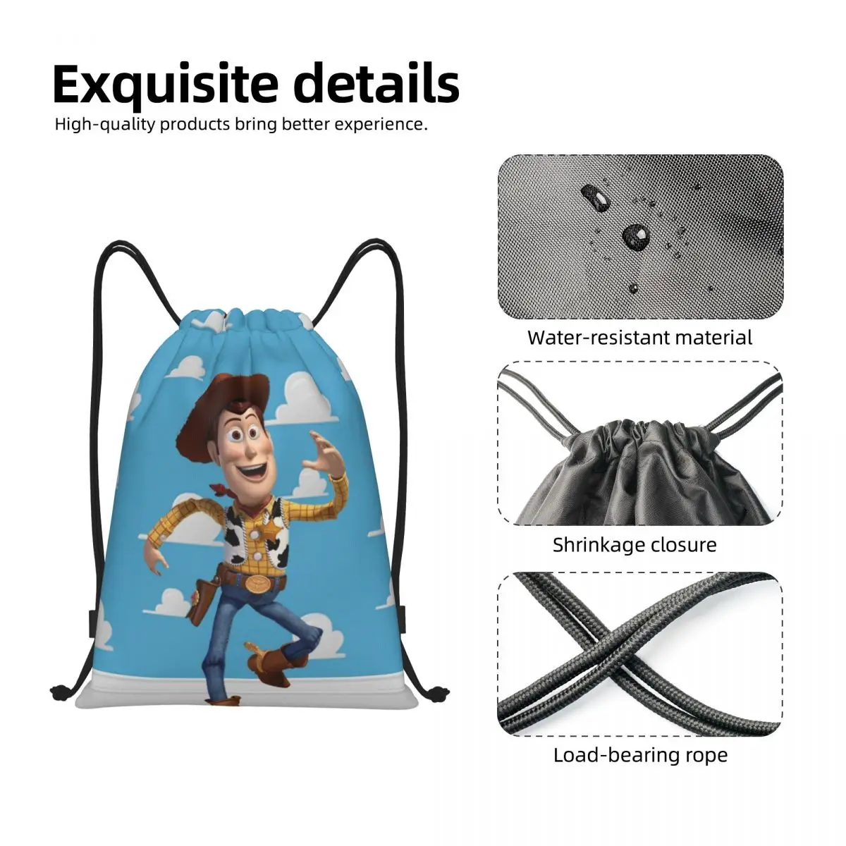 Mochila Woody Drawstring para esportes, Cartoon Training Sackpack, Gym Bag para mulheres e homens, Cartoon Toy Story