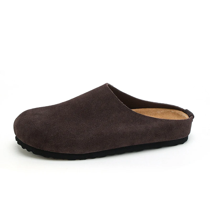 

Women's leather mules with a closed toe, suitable for outdoor wear, vintage style with cork sole and genuine leather,Arch Suppor