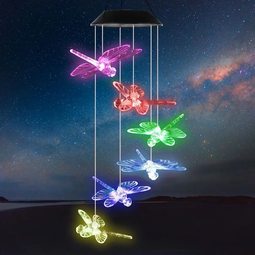 1PC Led Color Changing Dragonfly Wind Chimes Outdoor Waterproof Birthday Gifts For Garden Yard Outdoor Lights Pendants