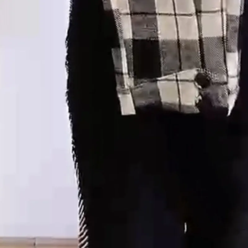 2023 Autumn and Winter Women\'s Patchwork Button Pockets with Velvet Plaid Casual Loose Tie Feet Versatile Slimming Harlan Pants