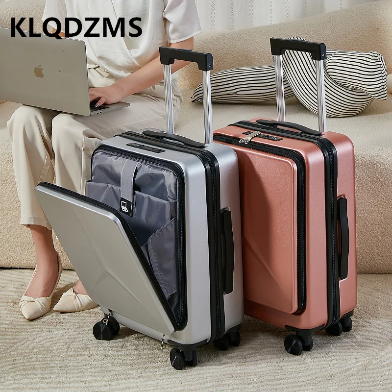 Klqdzms-USB充電付き旅行用ラゲッジ、キャビン荷物、フロント開口部、ラップトップトロリーケース、20 \