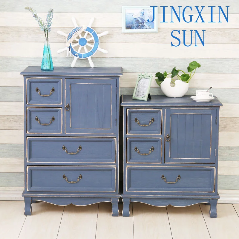 Wabi Sandy Wind Bucket  Solid Wood Locker Living Room Side  Storage  American Retro Bedside Cabinet Bedroom