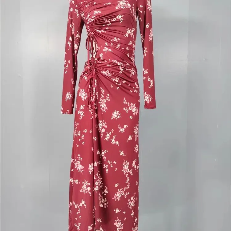 Ele bedrucktes Damen-Kleid mit elastischem Kordelzug von Dr. Auffälliges Par-Kleid, hochwertig, bezaubernd, geeignet für Abendveranstaltungen