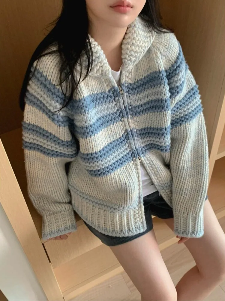 Loose Korean Style Gradient Color Sweater Jacket Women's Doll Collar Casual Outerwear Spring Autumn Winter Fashionable