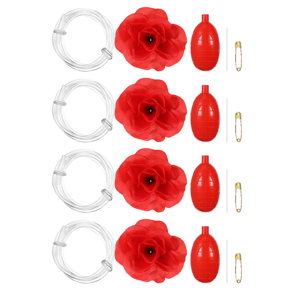 4Pcs Squirting Water Red Rose Prank Flower Funny April Fools Halloween Realistic Spray Joke Water Flower Toys Party Pranks
