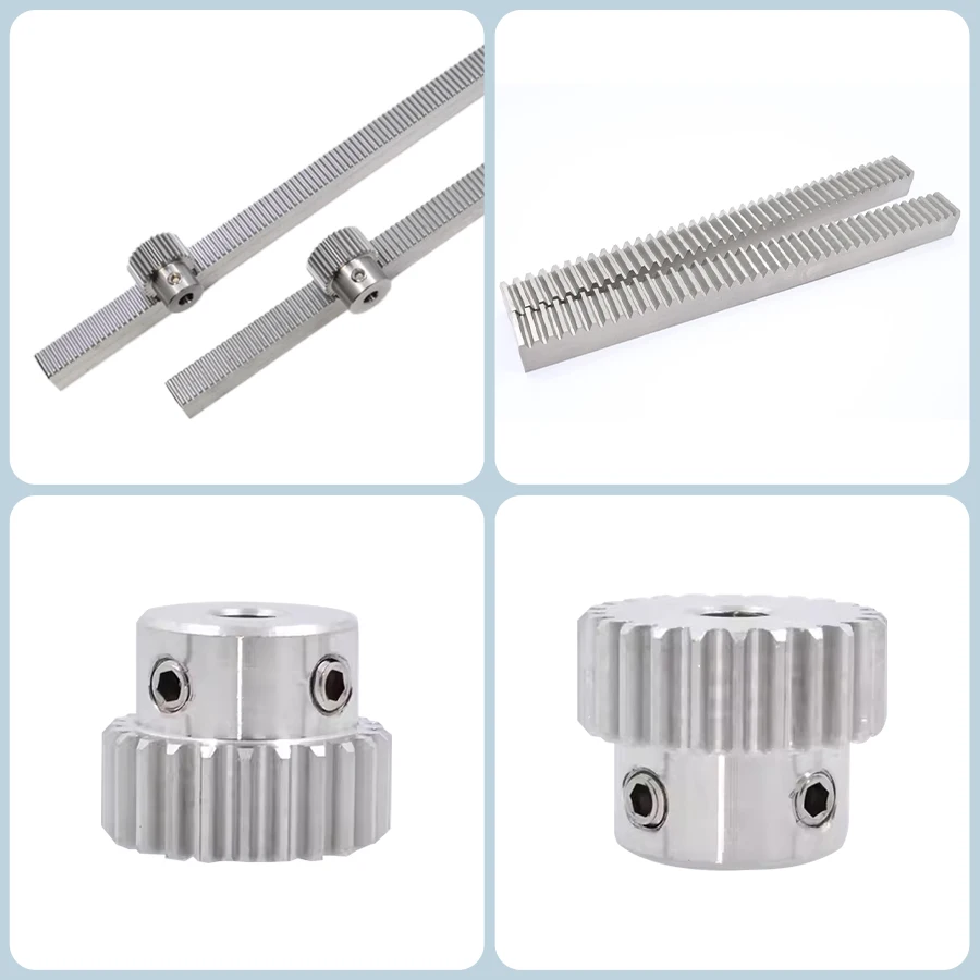 1 Set 304 in acciaio inox Rack Rail Spur Gear Rack dritto 1 modulo 20 denti foro 6-10mm pignone parti CNC possono essere personalizzate