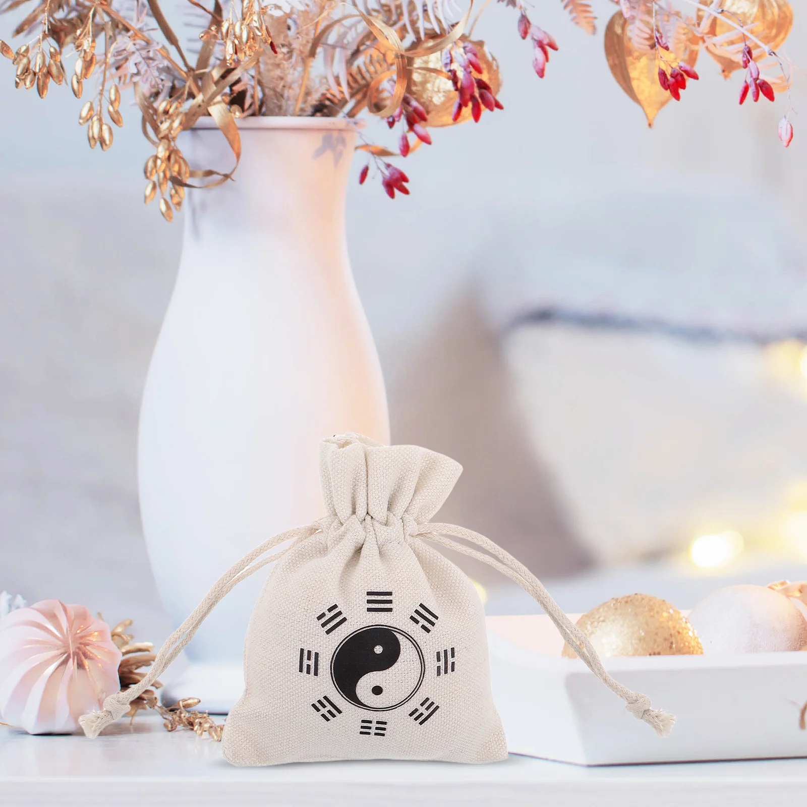 10Pcs Drawstring Jump Rope Pouches Sturdy Linen Storage Sack Elegant Bagua Design Portable Fitness Gear Case for Workout Travel