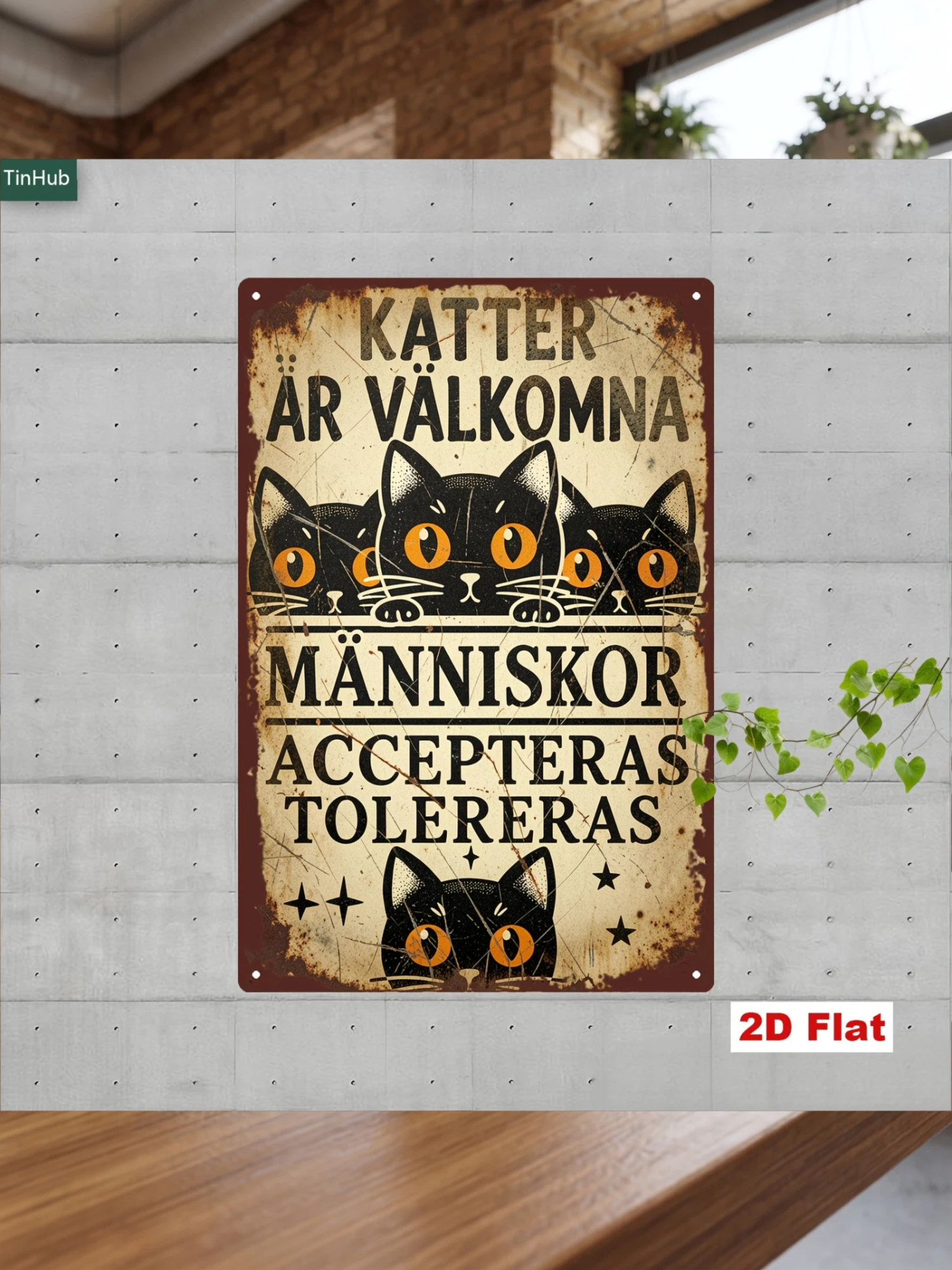 2D Flat 1pc Vintage Swedish Cat Metal Sign, 7.87X11.81inch Iron Sign, Fun Cat Pattern And Cat Popularity, Human Acceptance And Tolerance Humorous Quote, Suitable for Home Cafe Bar Pet Shop Decoration Retro Tin Wall Art, Home Wall Art, Metal Sign Poster