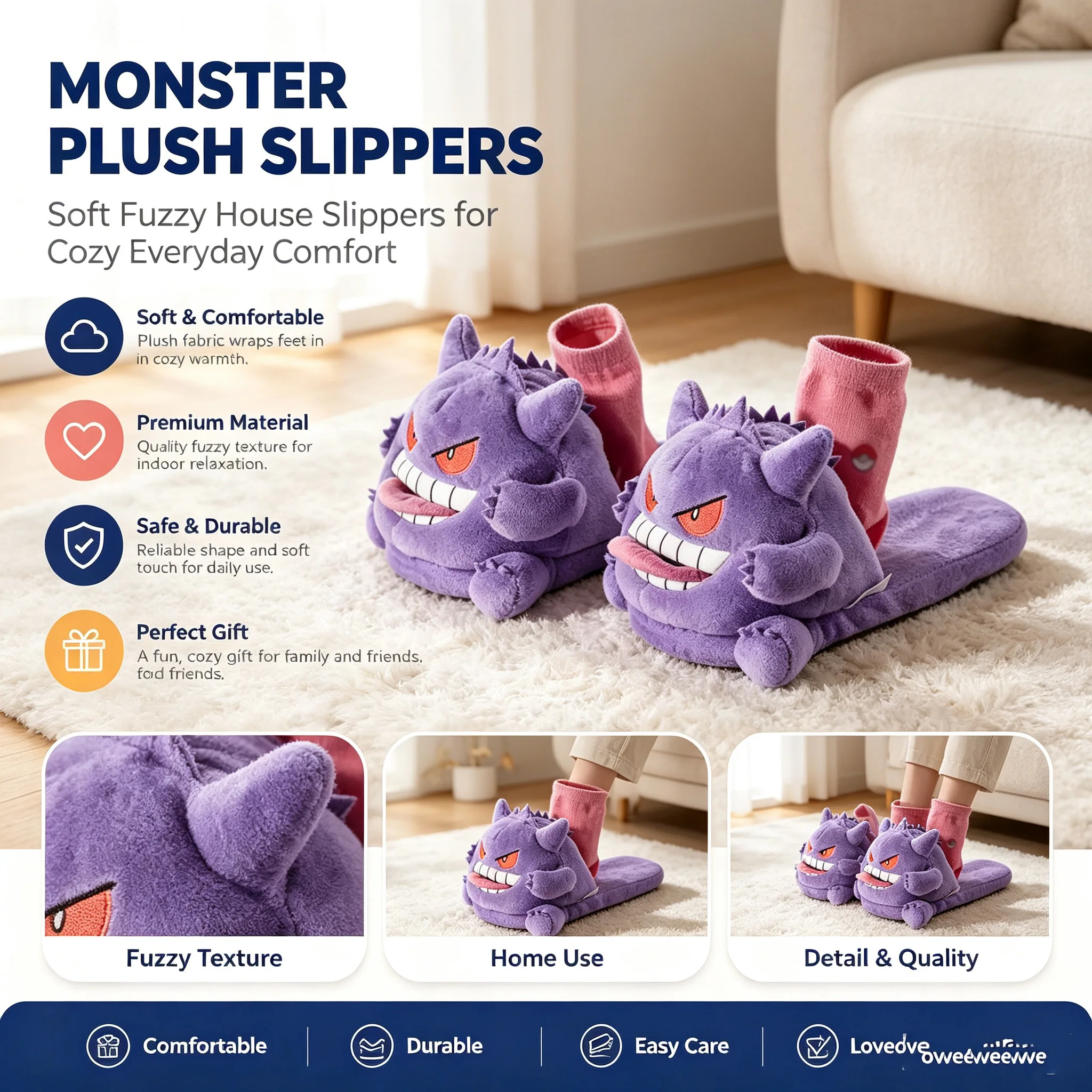 2026 New Slippers Funny Tongue Out Design Soft Sole Cute Cozy Winter Warm Indoor Couple Home Slippers
