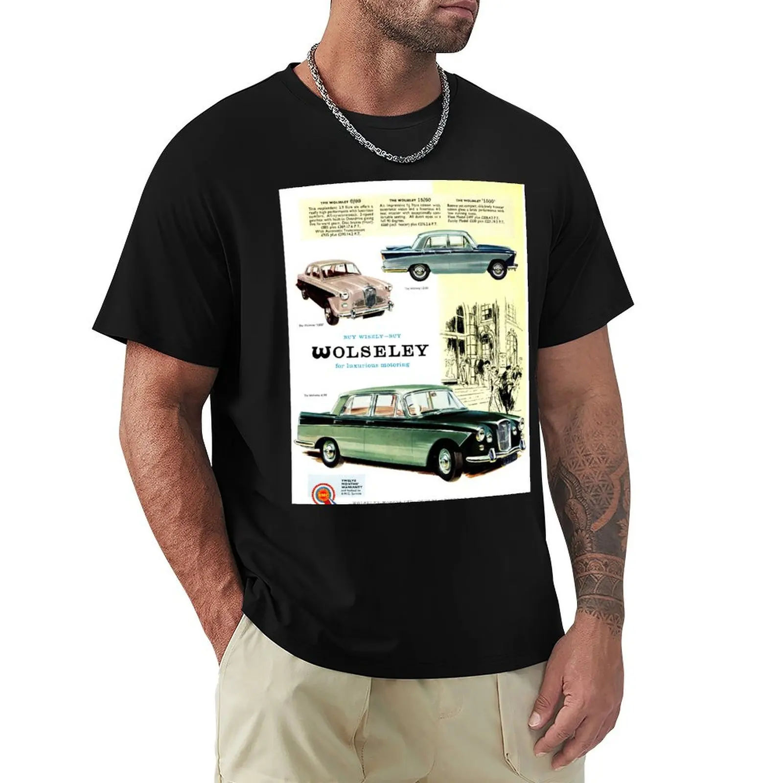 Vintage Wolseley car advert T-Shirt Fashion Print Casual Short Sleeve