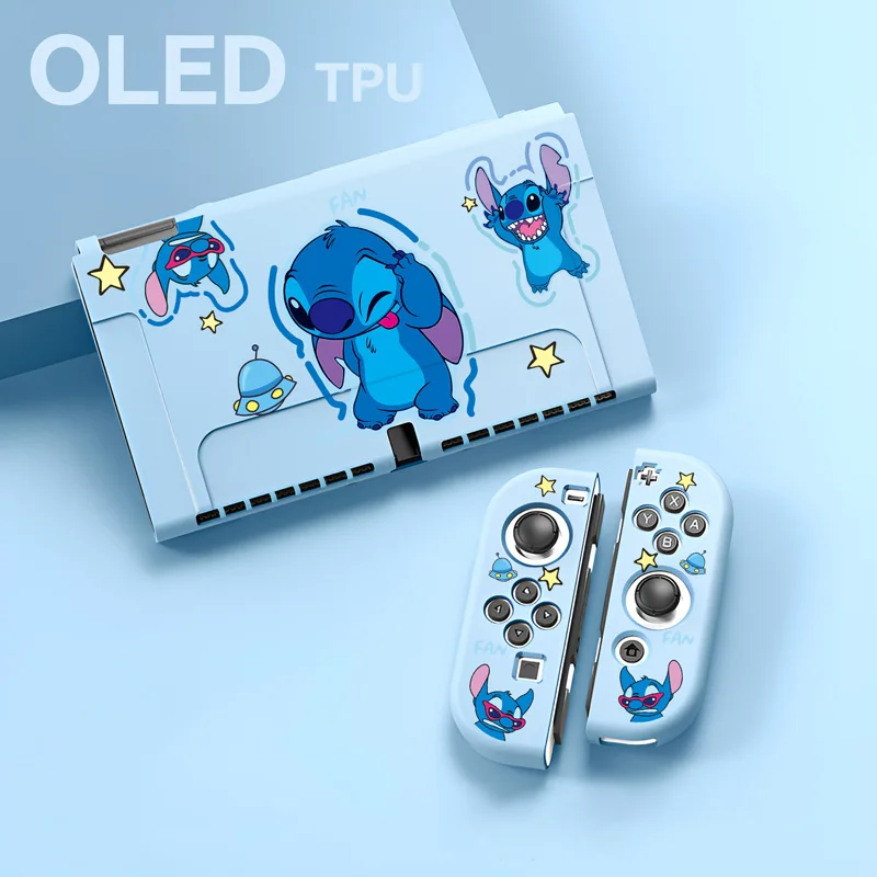مناسبة لحافظة SWITCH OLED Stitch Mickey الواقية، غلاف ناعم مطلي بالألوان OLED من النوع المنفصل، غلاف ألوان بلوري من مادة TPU
