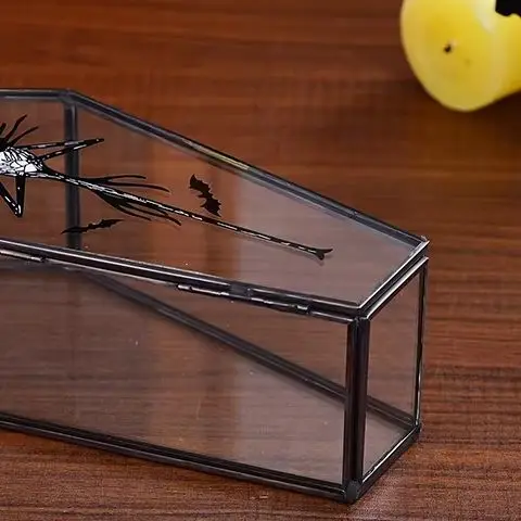 

Gothic Black Glass Jewelry Box Coffin Trinket Holder Small Display Case Gift Boxes Decorative Storage Box Halloween Candy Box