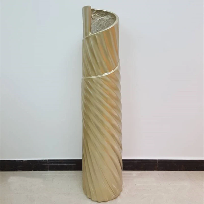 Gold painting FRP modern vases for restaurant hotel office building decoration round tall 120 cm height cheap