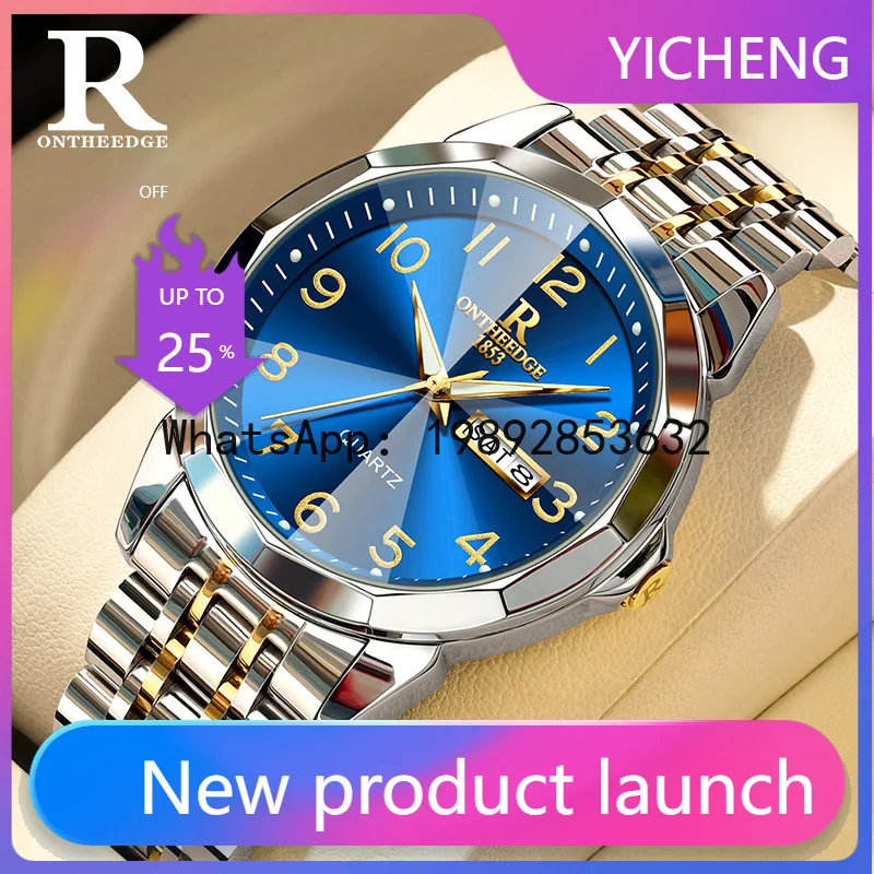 

LYY Middle-aged and Elderly Men's Dual Calendar Diamond-shaped Glass Watch with Luminous Numbers, Large Dial, Waterproof