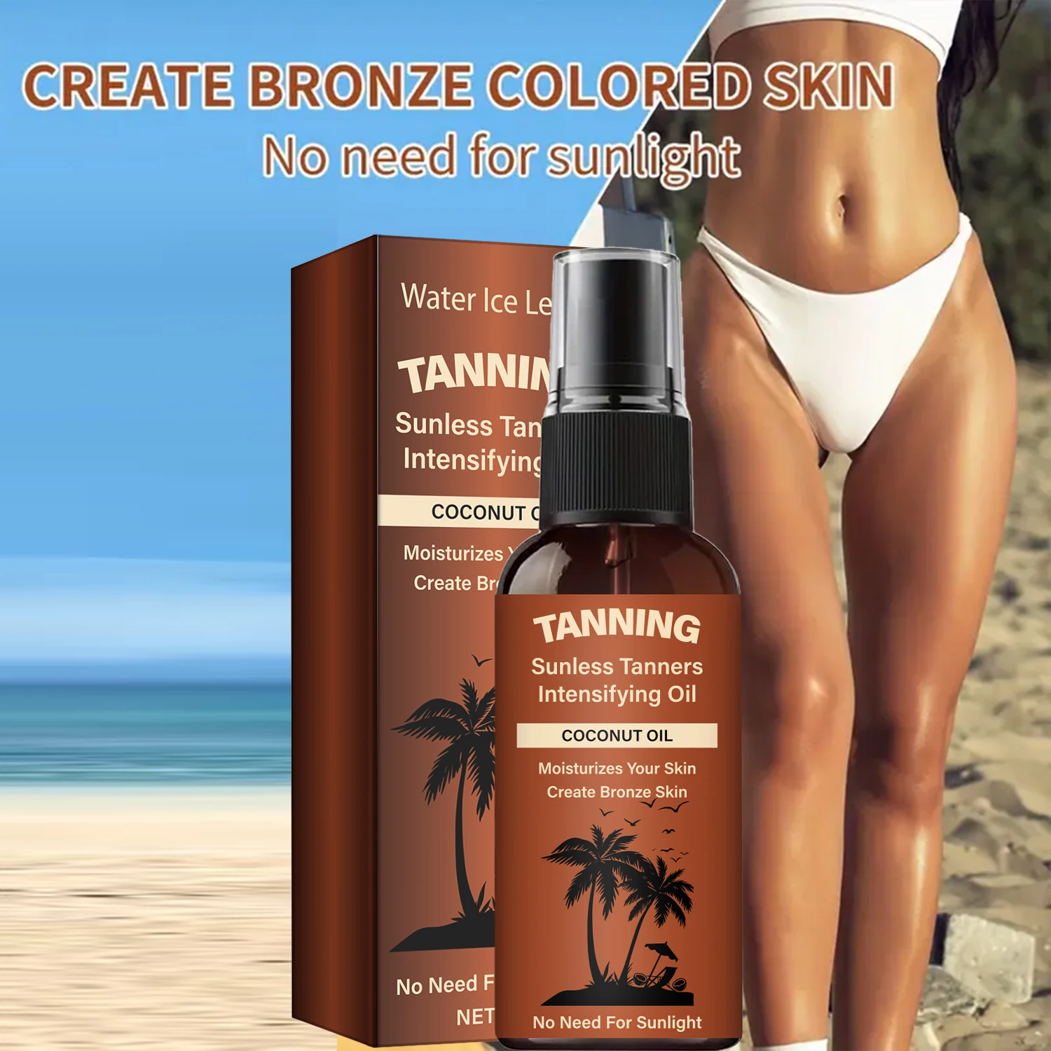 لوشن دباغة (زيت تسمير البشرة المكثف) بزيت جوز الهند والكولاجين وحمض الهيالورونيك، يرطب البشرة لإنشاء لون برونزي