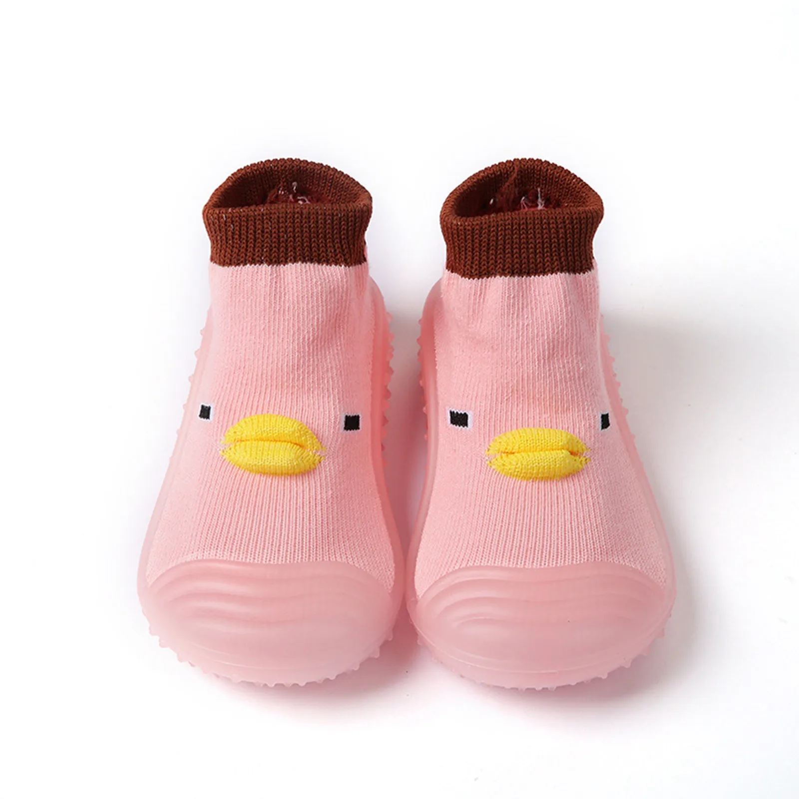 Zapatos antideslizantes para niños y niñas, calcetines cómodos de Color sólido con patrón de pato de dibujos animados, Otoño e Invierno