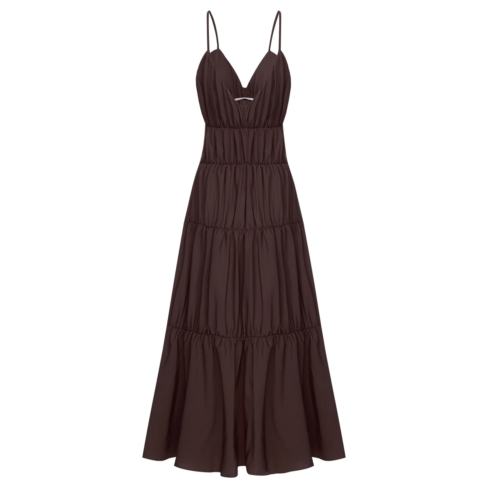 Robes pour femmes Robe longue froncée à plusieurs niveaux Robe longue bohème col en V dos nu Robe longue ample Pure Cami pour les vacances à la plage
