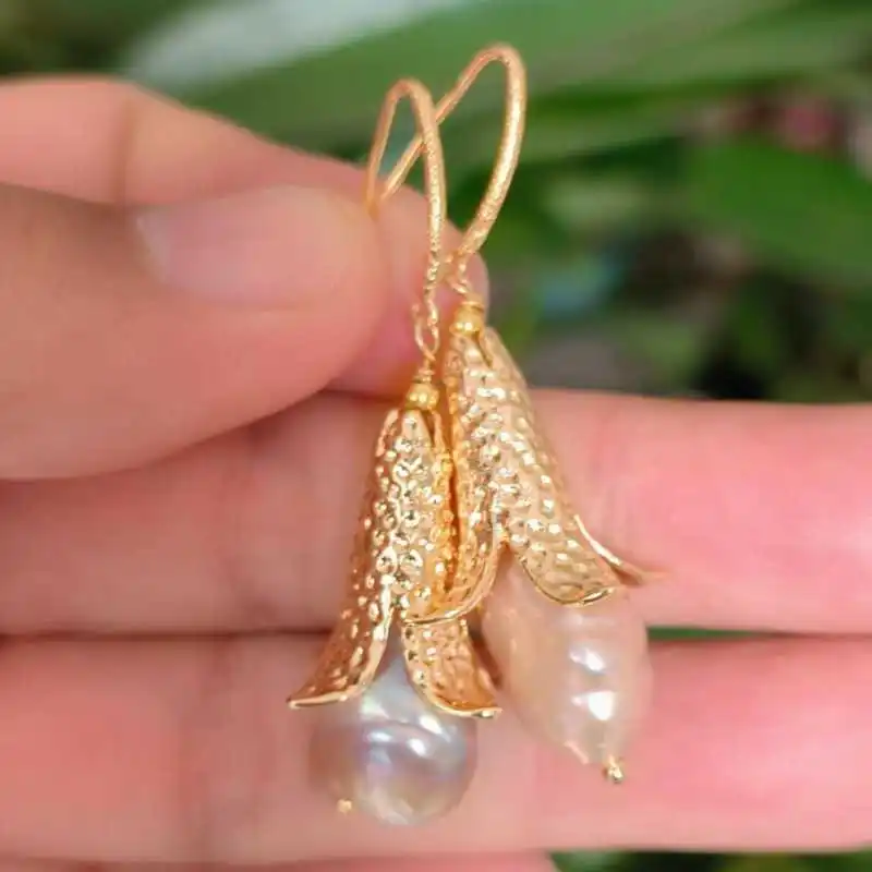 Handwork Colorful Baroque pearl earrings 18K Gold-Plated Beautiful Classic