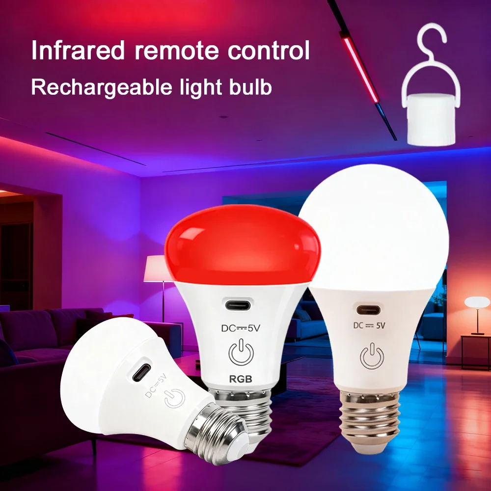 E27 اللاسلكية RGB/CW ستبليس يعتم USB لمبة الضوء القابلة لإعادة الشحن مع جهاز التحكم عن بعد بطارية تعمل بالطاقة ضوء لمبة عكس الضوء/المؤقت #1