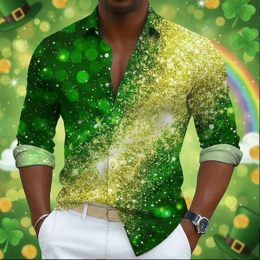 

Новая мужская модная рубашка с длинными рукавами и однобортным клевером, мужская золотая рубашка с длинными рукавами, топ