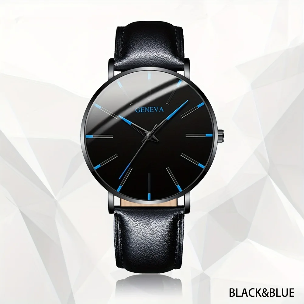 Classic Blue Needle Men's Casual Fashion Trendy Sports Braided Rope Bracelet Cool Black Necklace Wrist Watch Set image 5