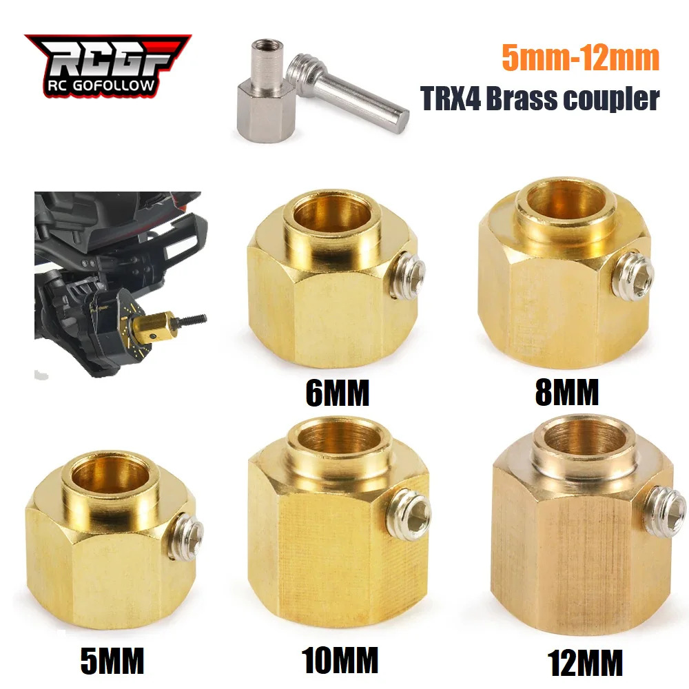 RCGOFOLLOW 5/6/8/9/10/12mm Brass Wheel Hub Hex Extended Adapter Widened Hexagonal Adapter for 1/10 RC Crawler Axial SCX10 TRX4