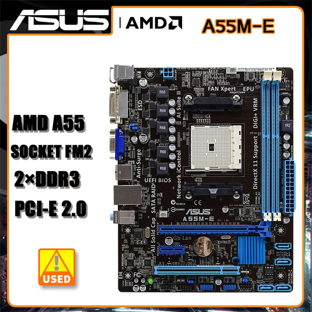 ASUS A55M-E Motherboard adopts AMD A55 FCH Chipset Socket FM2 Supports AMD 100W Processor AMD A10/A8/A6/A4/Athlon DDR3 32GB