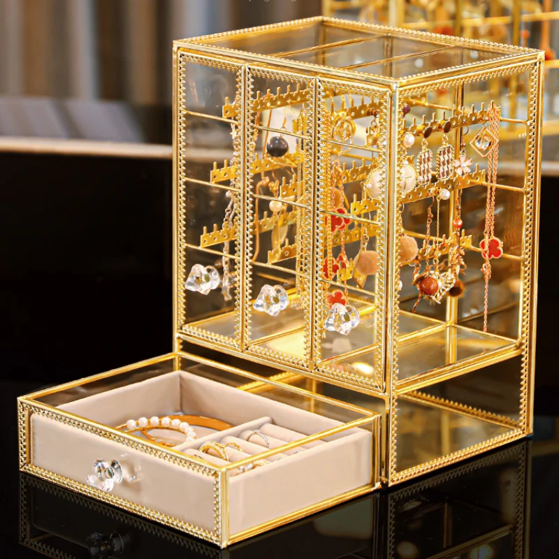 

Jewelry Box Ring Necklace Anti-Oxidation Light Luxury Stud Earrings Storage Box Large Capacity Earrings Display Stand