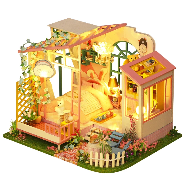 Wooden Miniature Doll House DIY Small House Kit  Assembly Building Model 3D Puzzle Toys Home Bedroom Decoration Dollhouse